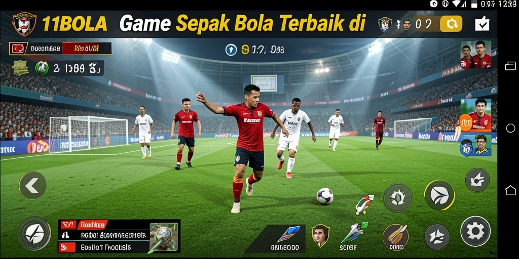 Screenshot gameplay 11BOLA menampilkan aksi intens di lapangan sepak bola.