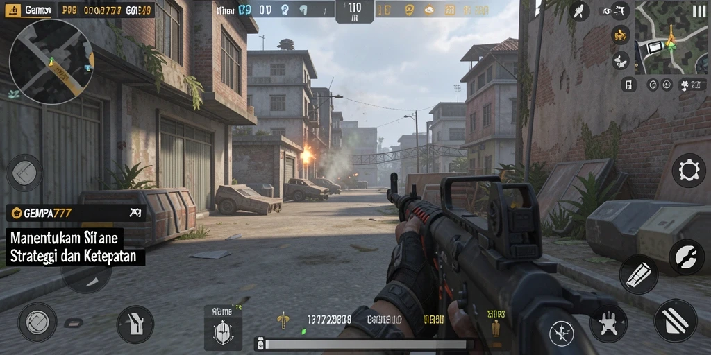 Screenshot utama GEMPA777 menampilkan aksi seru dalam pertempuran FPS.
