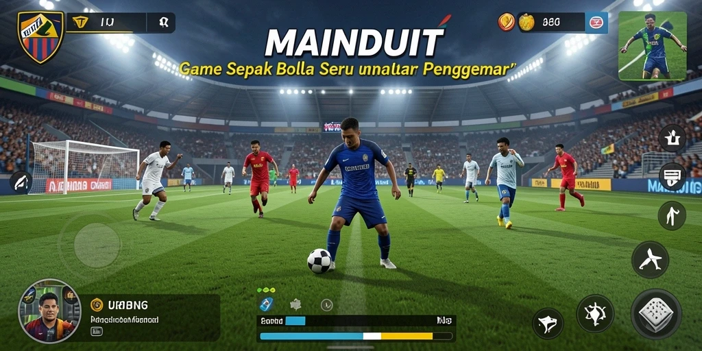 Tampilan gameplay MAINDUIT yang mendebarkan dalam aksi sepak bola.