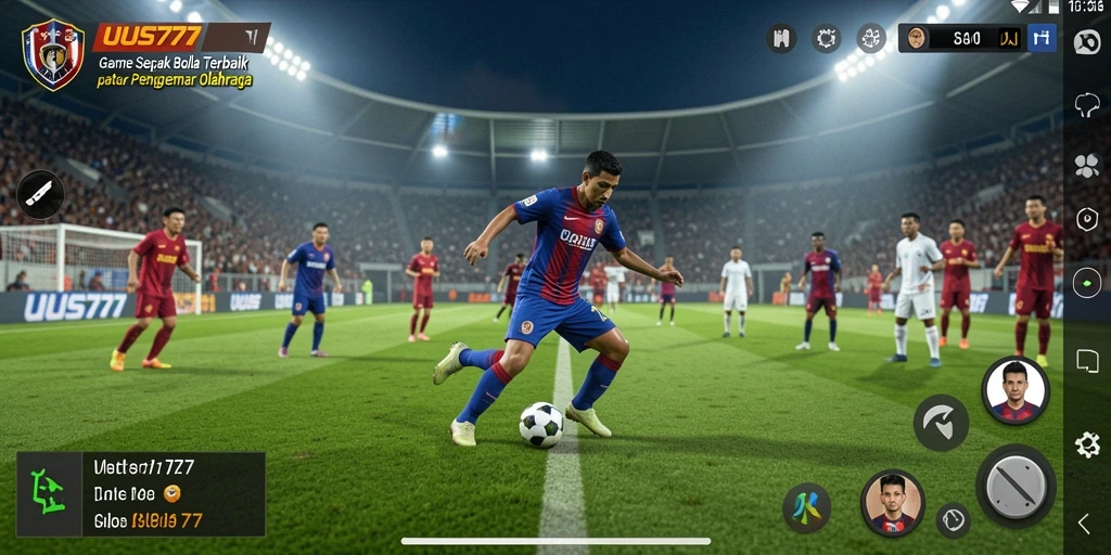 Screenshot utama UUS777 menampilkan aksi seru di lapangan sepak bola.
