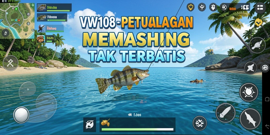 Tampilan gameplay VW108 yang mendebarkan saat memancing ikan.